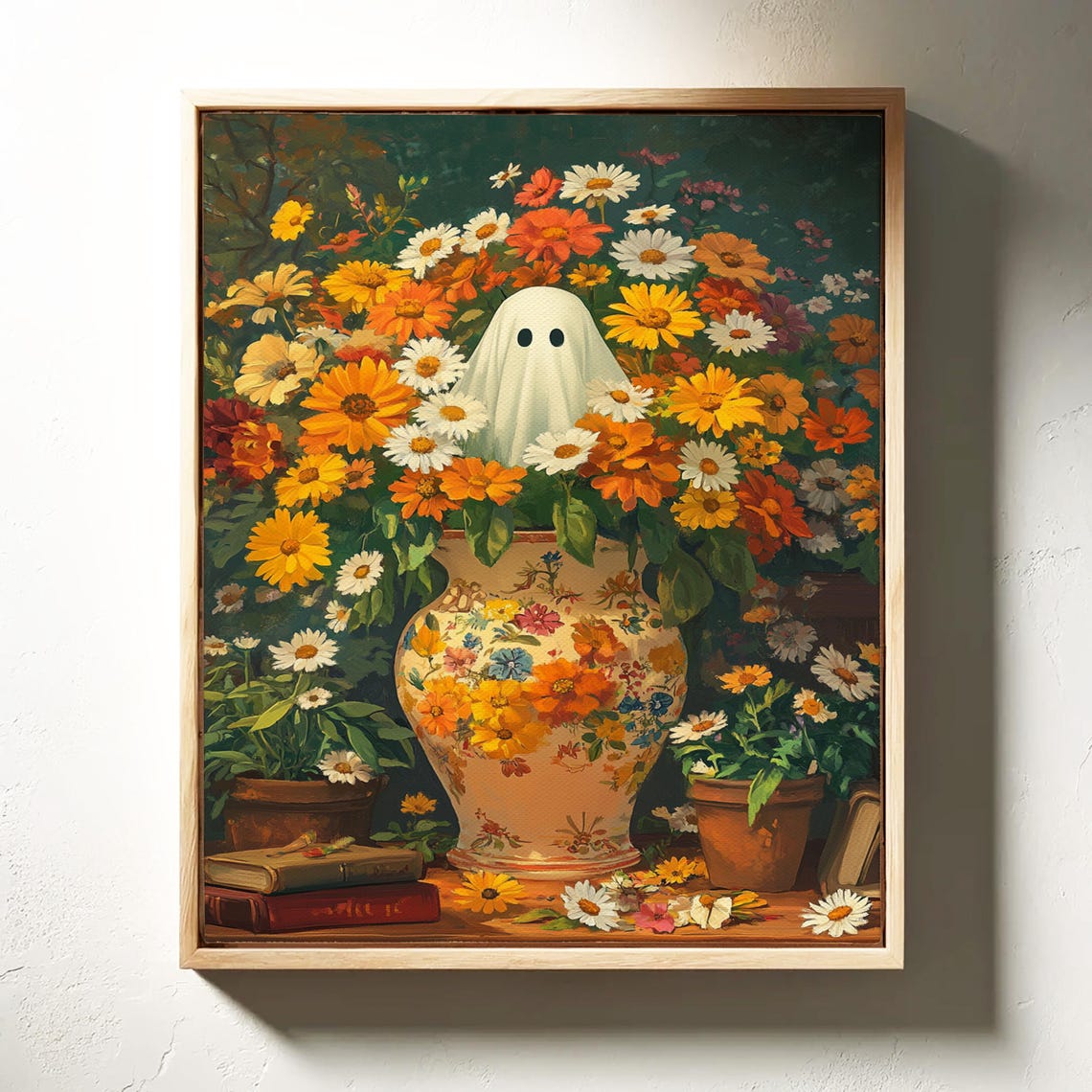 Ghost In Floral Vase Whimsical Cottagecore Halloween Autumn Print - Image 2