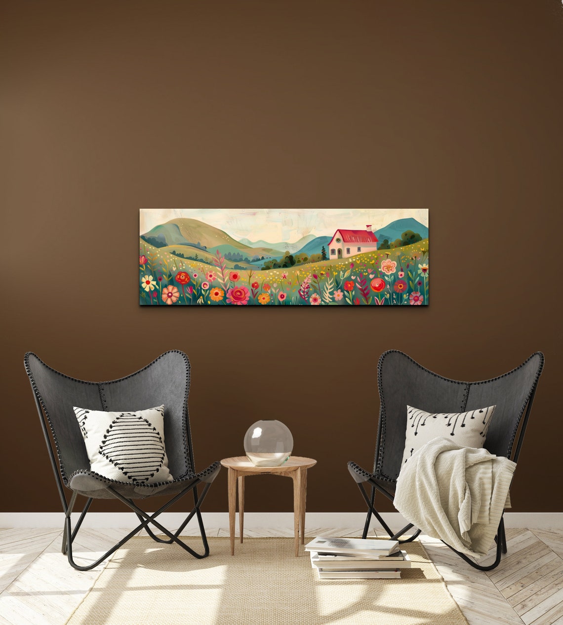 Whimsical Folk Art Cottage in Wildflower Meadow Rolling Hills Poster - Image 4