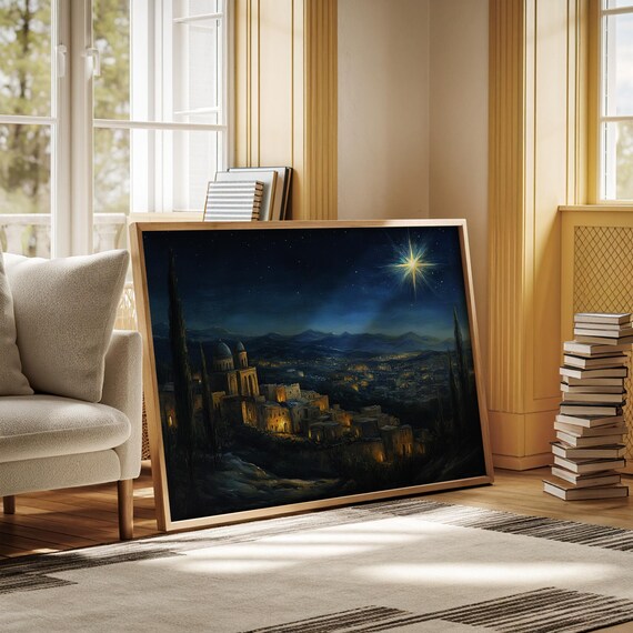 Bethlehem Star Shining Over A Night City Christmas Nativity Poster