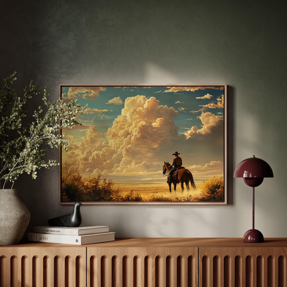 Lone Cowboy Under Golden Clouds Desert Dusk Western Wall Poster - Image 4
