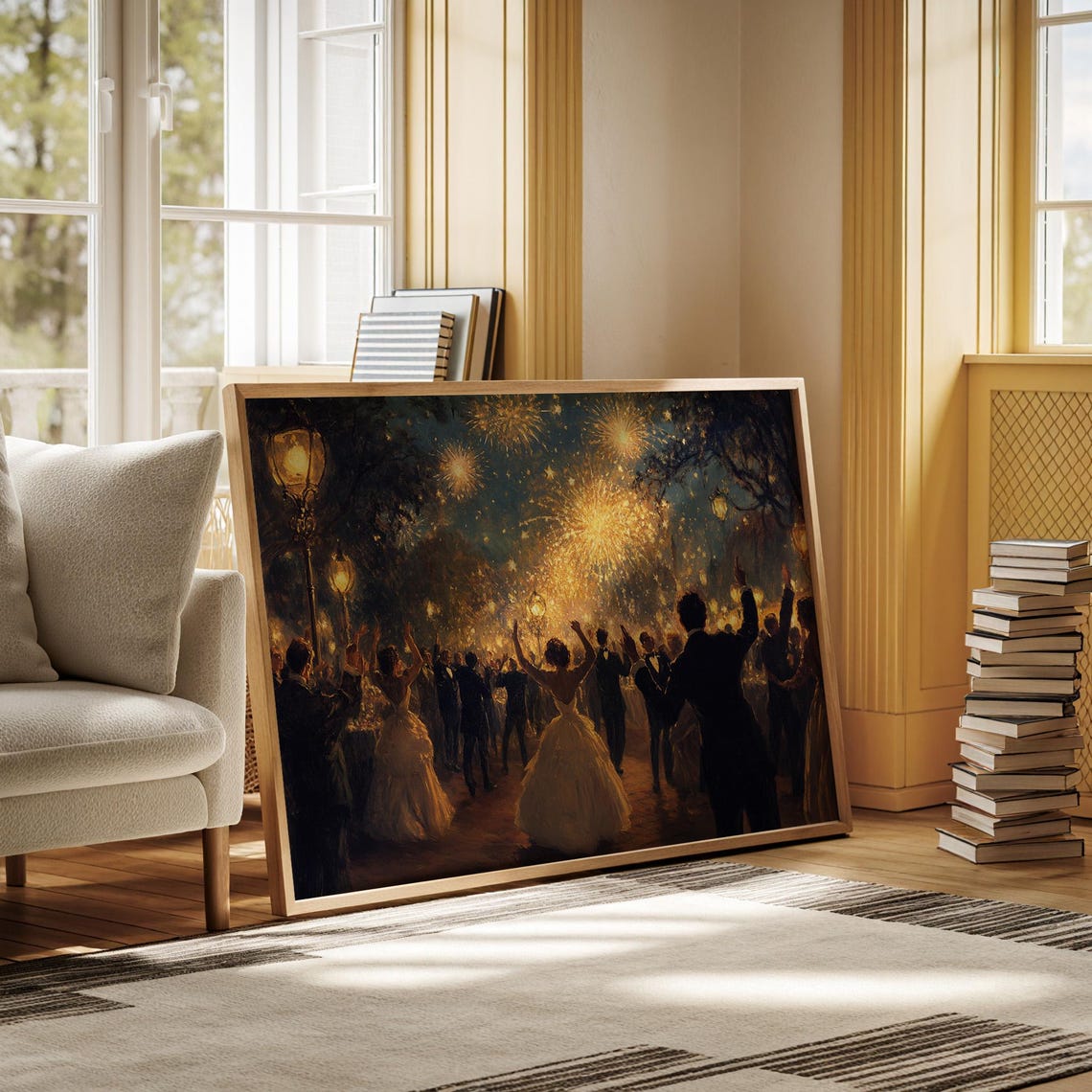 Elegant Outdoor Gala Dance Under Fireworks Night Celebration Wall Art - Image 6