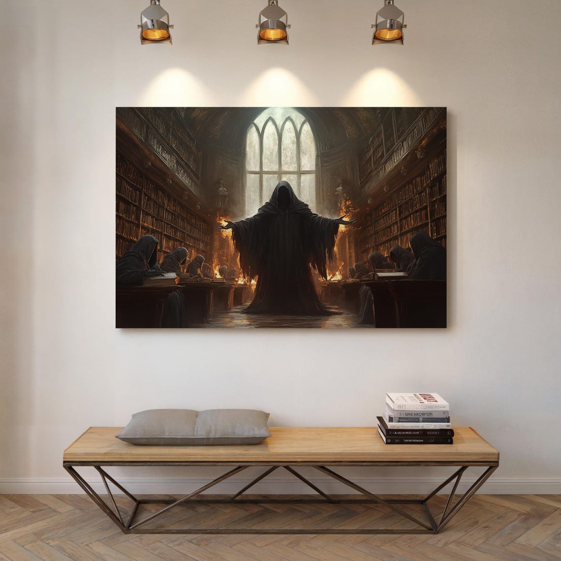 Dark Sorcerer In Gothic Library Mysterious Occult Fantasy Art Dramatic Dark Academia Wall Decor For Gothic Interiors - Image 4