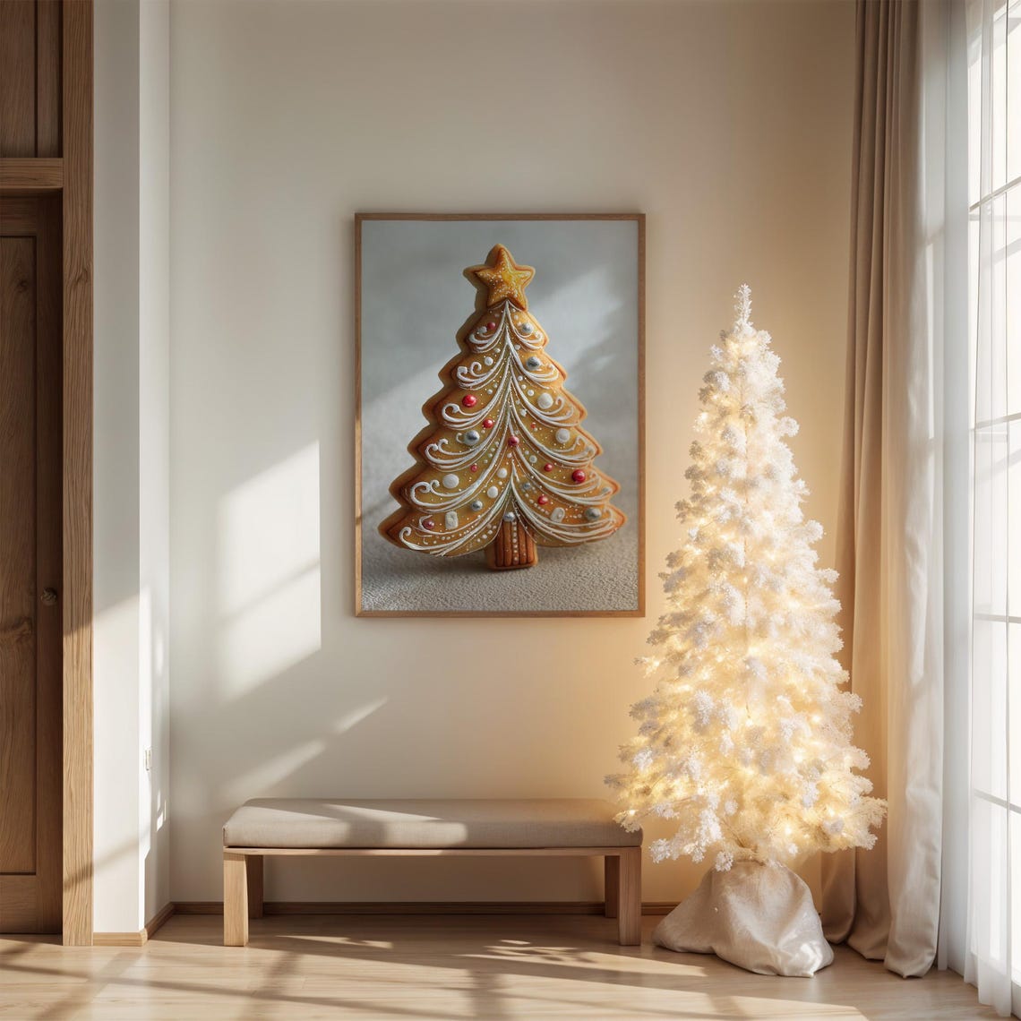 Gingerbread Christmas Tree Cookie With Star Icing Holiday Poster