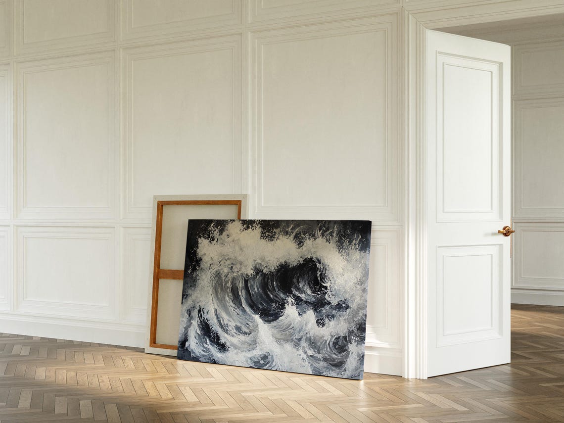 Monochrome Ocean Wave Crashing Dramatic Black White Seascape Poster - Image 2