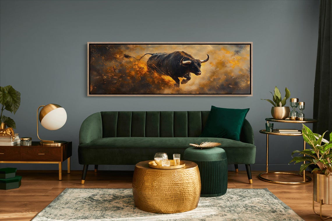 Charging Bull Art Fiery Animal Wall Decor With Bold Energy Dynamic Wildlife Painting For Strength Rustic Charm - Image 7