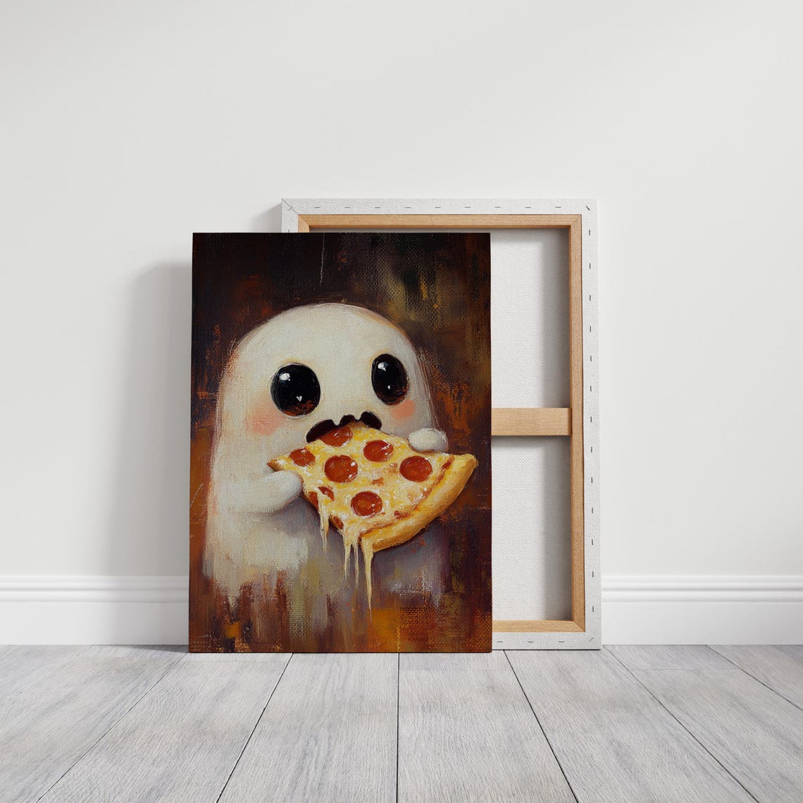 Ghost Eating Pizza Whimsical Halloween Wall Art Spooky Foodie Funny Ghost Poster Cute Ghost And Pizza Lover Artwork For Decor - Image 5