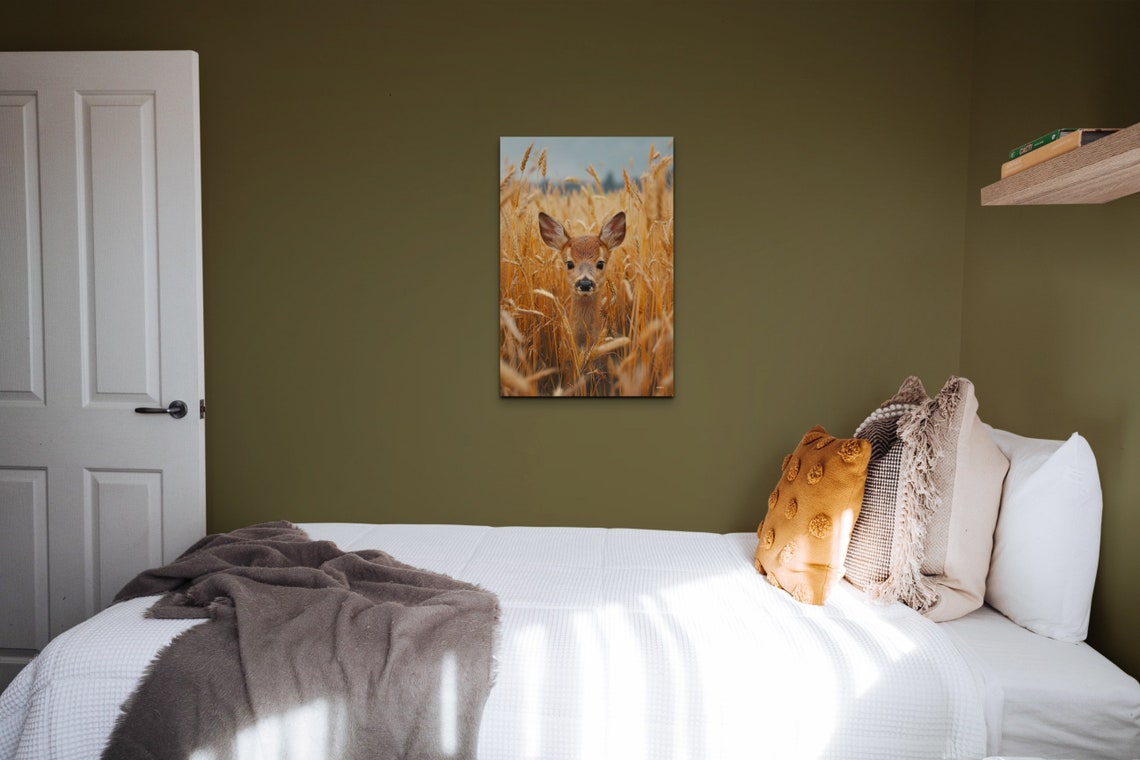 Baby Deer Fawn in Golden Wheat Field Wildlife Portrait Poster - Image 7
