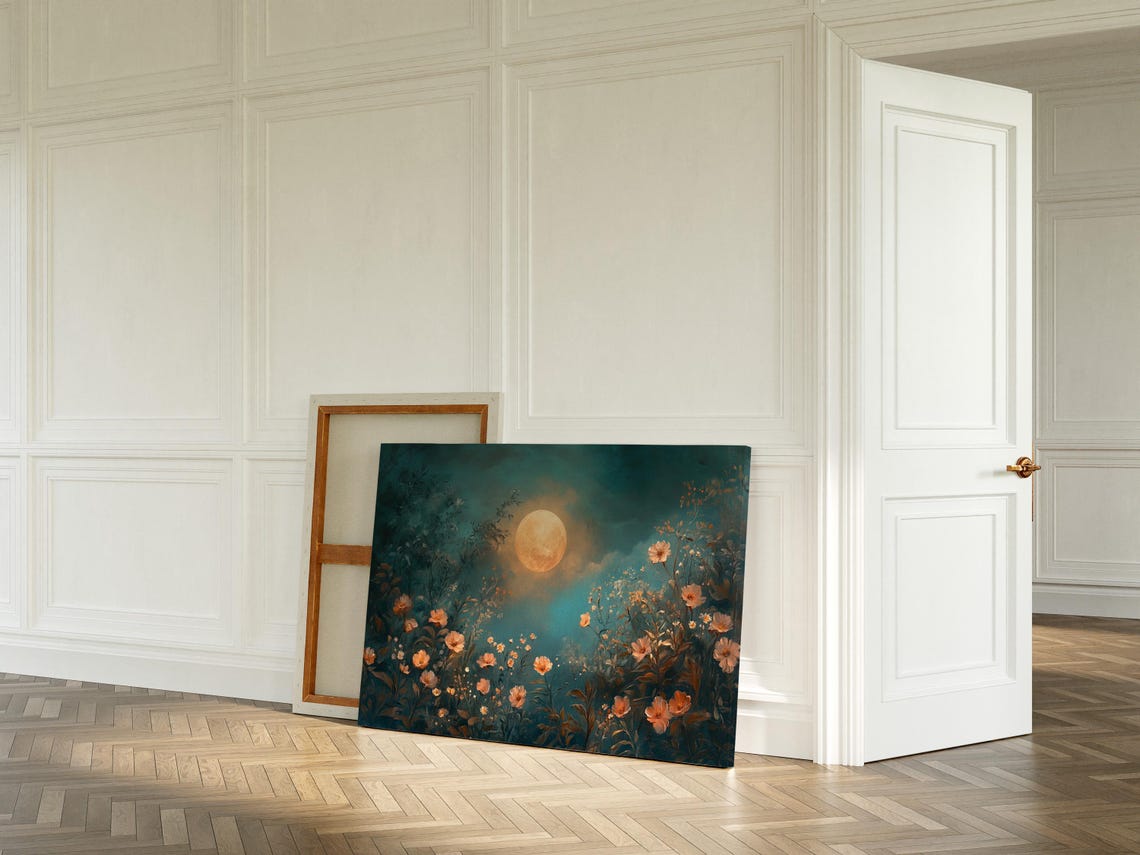 Enchanted Moonlit Garden With Golden Full Moon And Florals Poster - Image 5