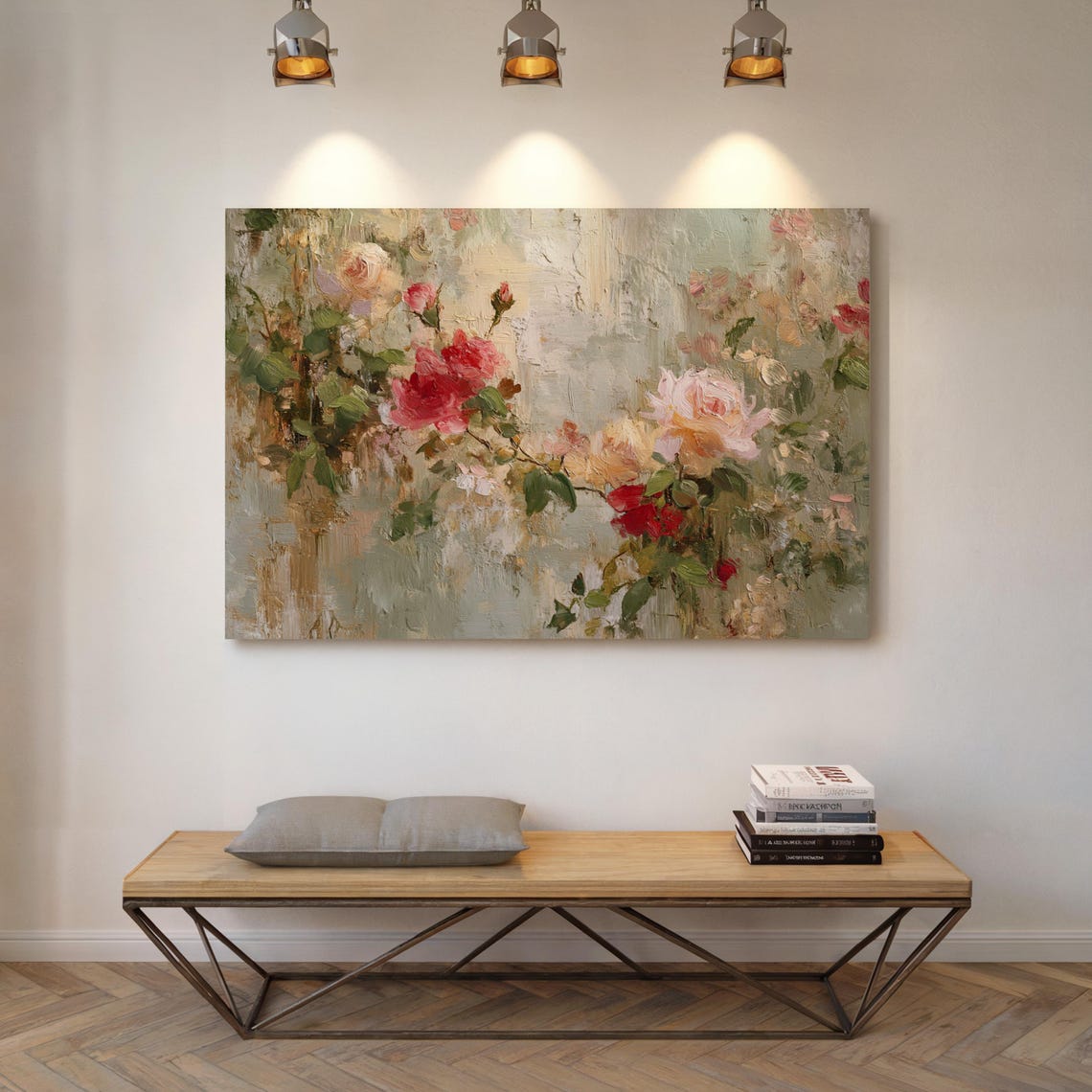 Romantic Roses Textured Impressionist Blush Floral Canvas Poster
