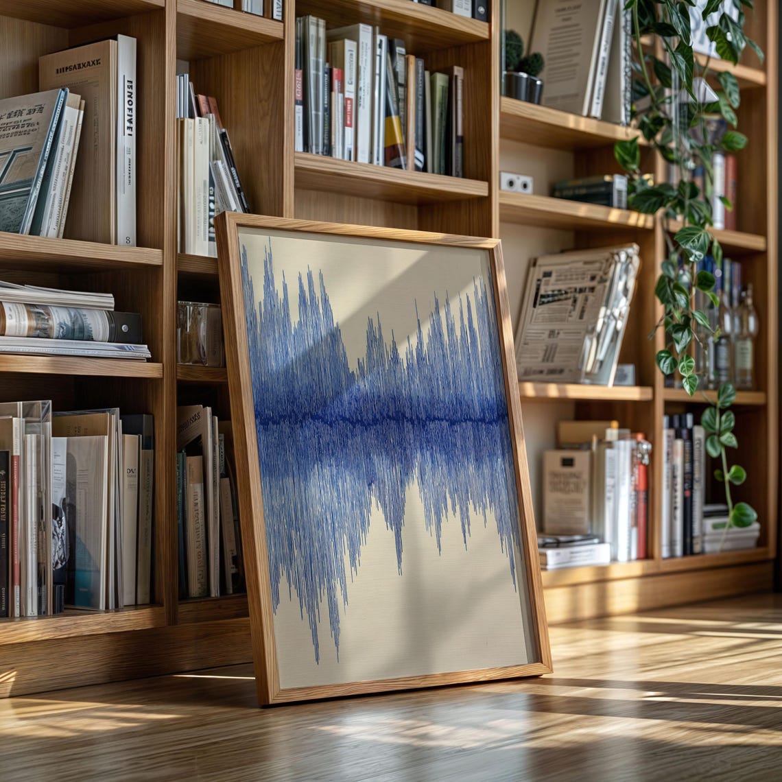 Blue Soundwave Abstract Line Art Modern Music Waveform Poster
