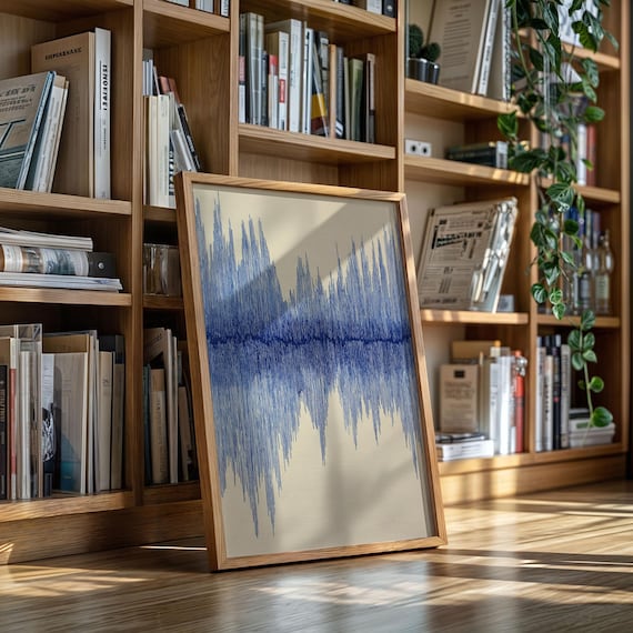Blue Soundwave Abstract Line Art