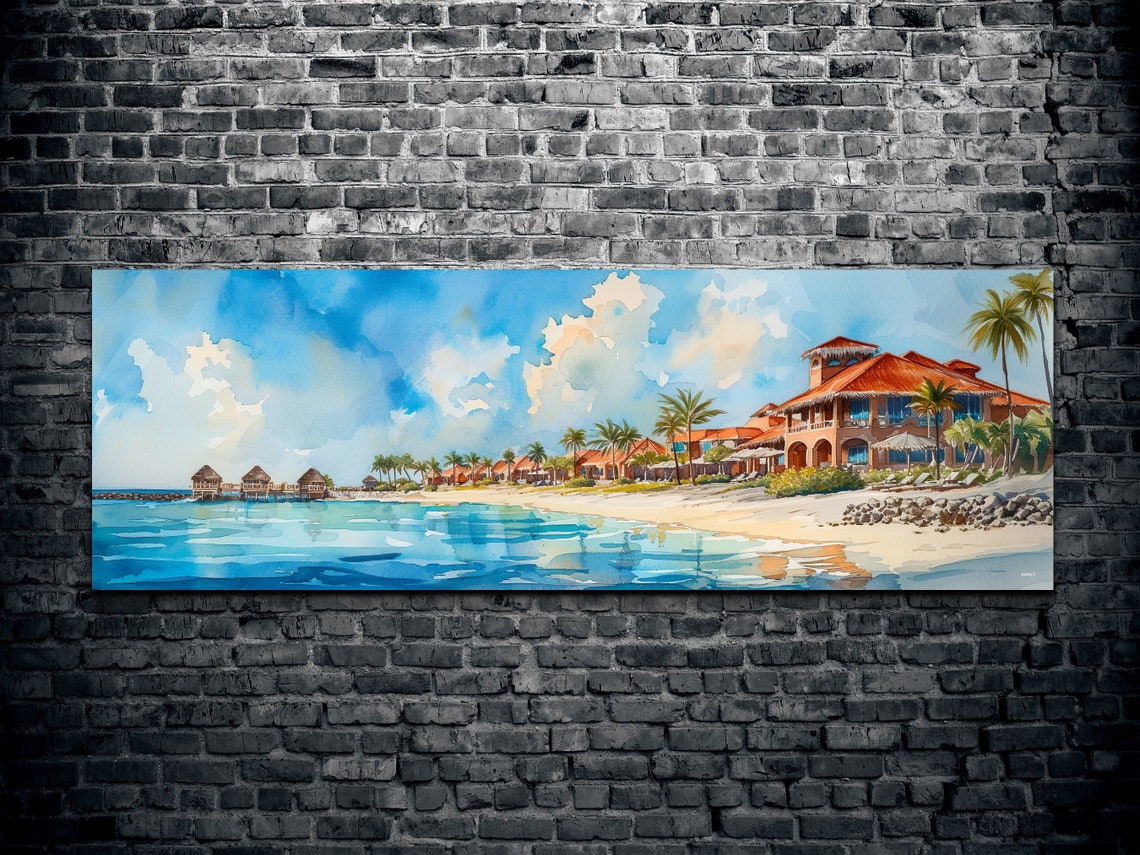 Tropical Beach Resort Watercolor Paradise Beach Villas Poster - Image 2