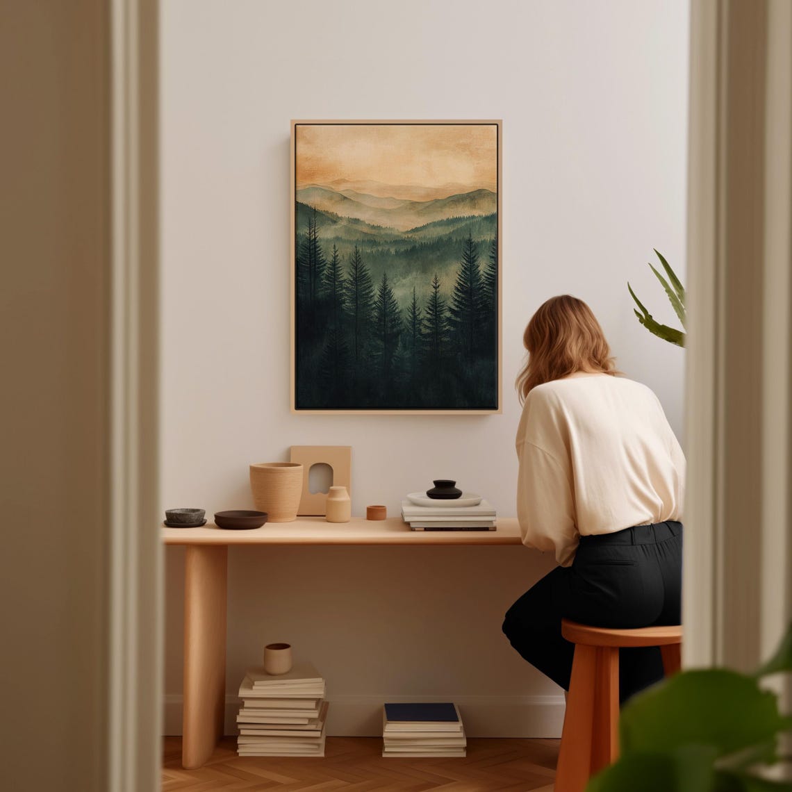 Misty Mountain Evergreen Forest Golden Morning Landscape Poster - Image 5