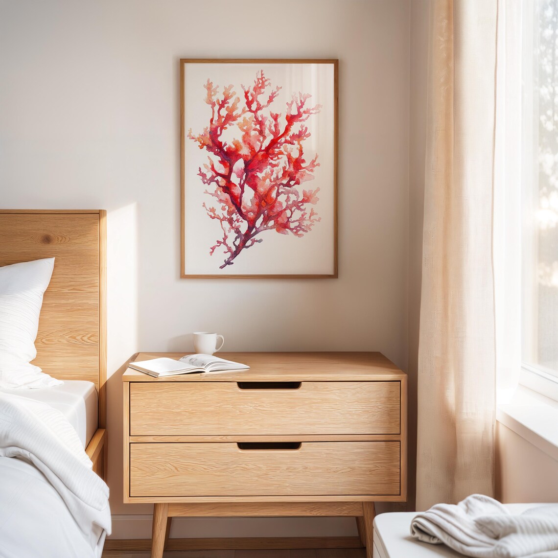 Red Coral Watercolor, Coastal Nature Inspired Decor - Image 3