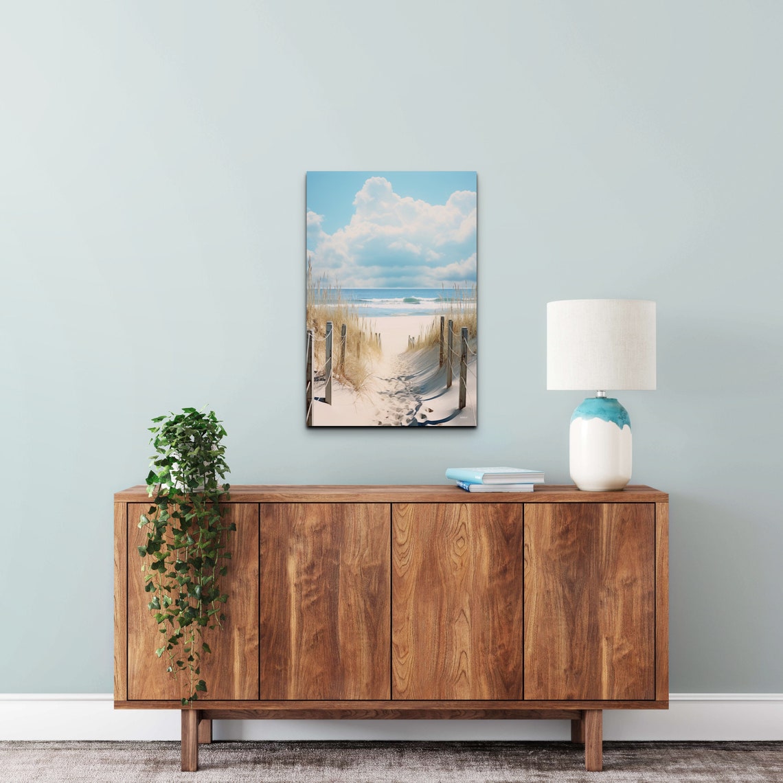 Sandy Beach Path Through the Dunes Under a Bright Blue Sky Poster - Image 4