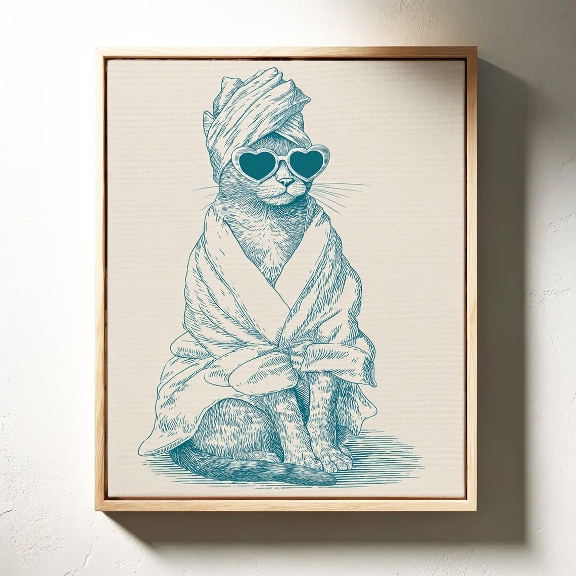 Spa Day Cat in a Bathrobe With Towel Turban and Heart Sunglasses Poster