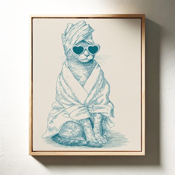 Spa Day Cat in a Bathrobe With Towel Turban and Heart Sunglasses Poster