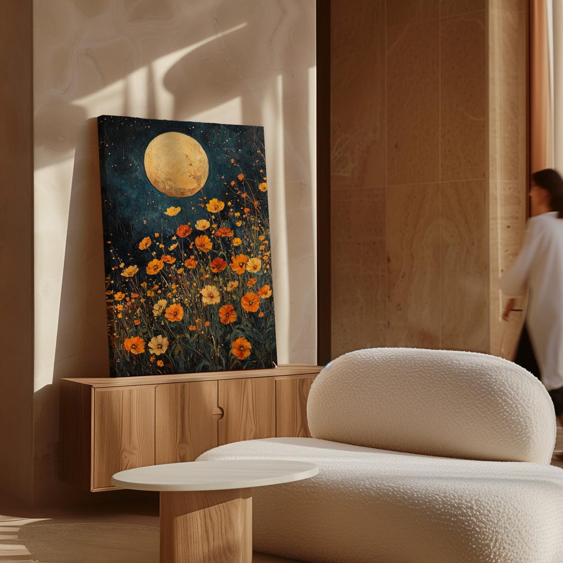 Moonlit Wildflower Meadow Golden Blooms Full Moon Night Art Poster - Image 6