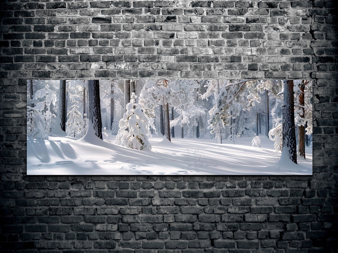 Snowy Pine Forest In Winter Sunlight Panoramic Nature Poster - Image 2