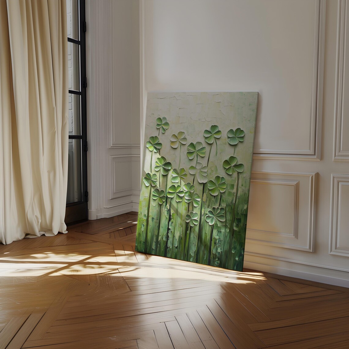Vertical Meadow Of Green Clovers Wall Art Textured Hangable Artwork For Nature Inspired Home Dcor And Unique Charm - Image 4