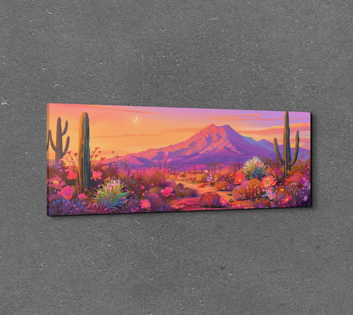 Desert Sunset Panoramic Saguaro Cacti Moon Southwestern Poster - Image 3