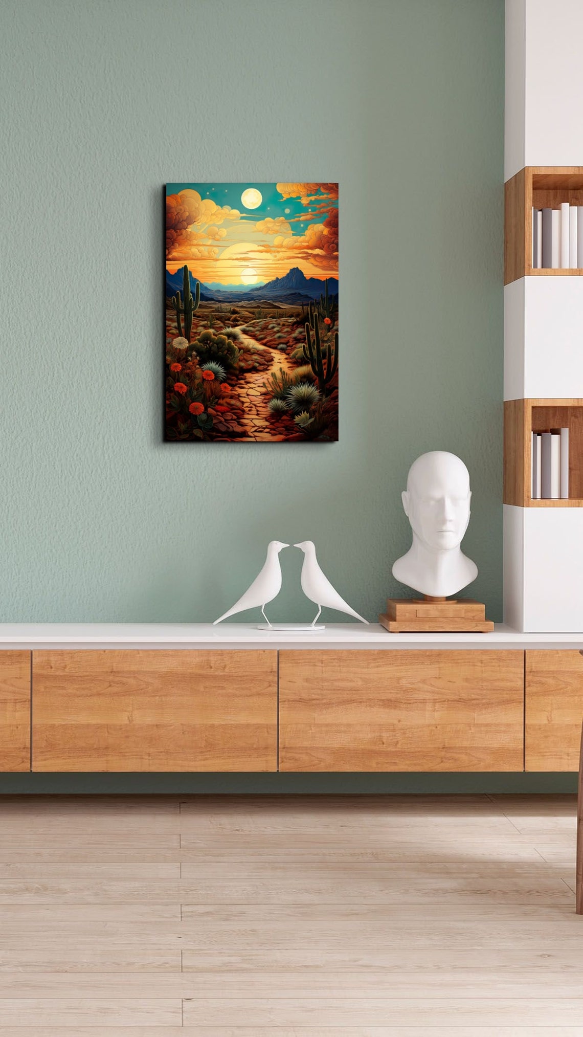 Desert Path With Cacti And Wildflowers At Sunset Trail Poster - Image 7