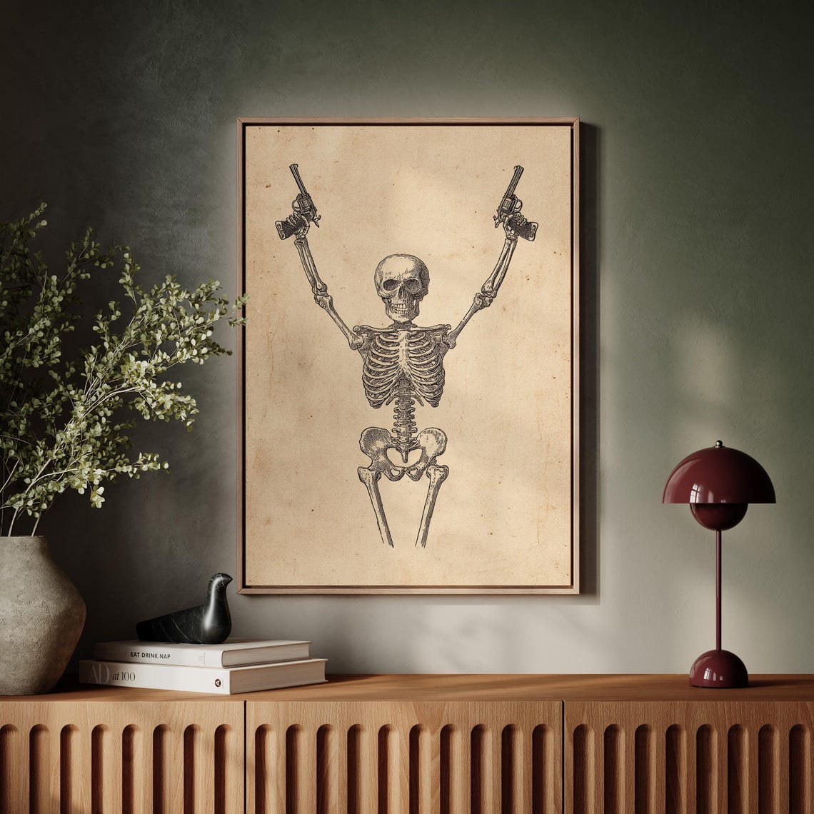 Cowboy Skeleton With Raised Revolvers Vintage Skull Western Poster