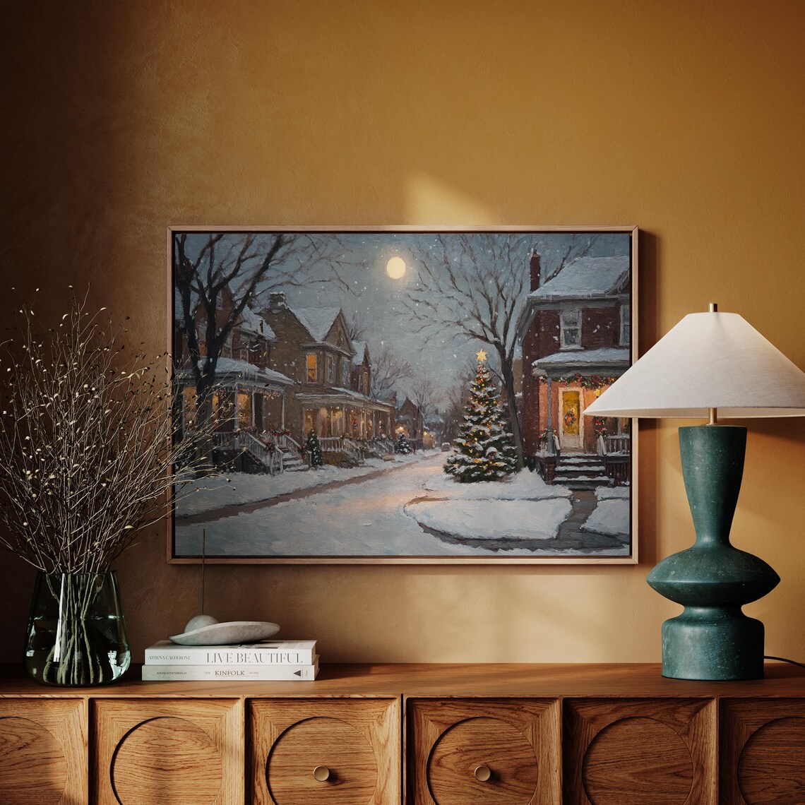Christmas Street Scene, Moonlit Winter Wonderland - Image 3