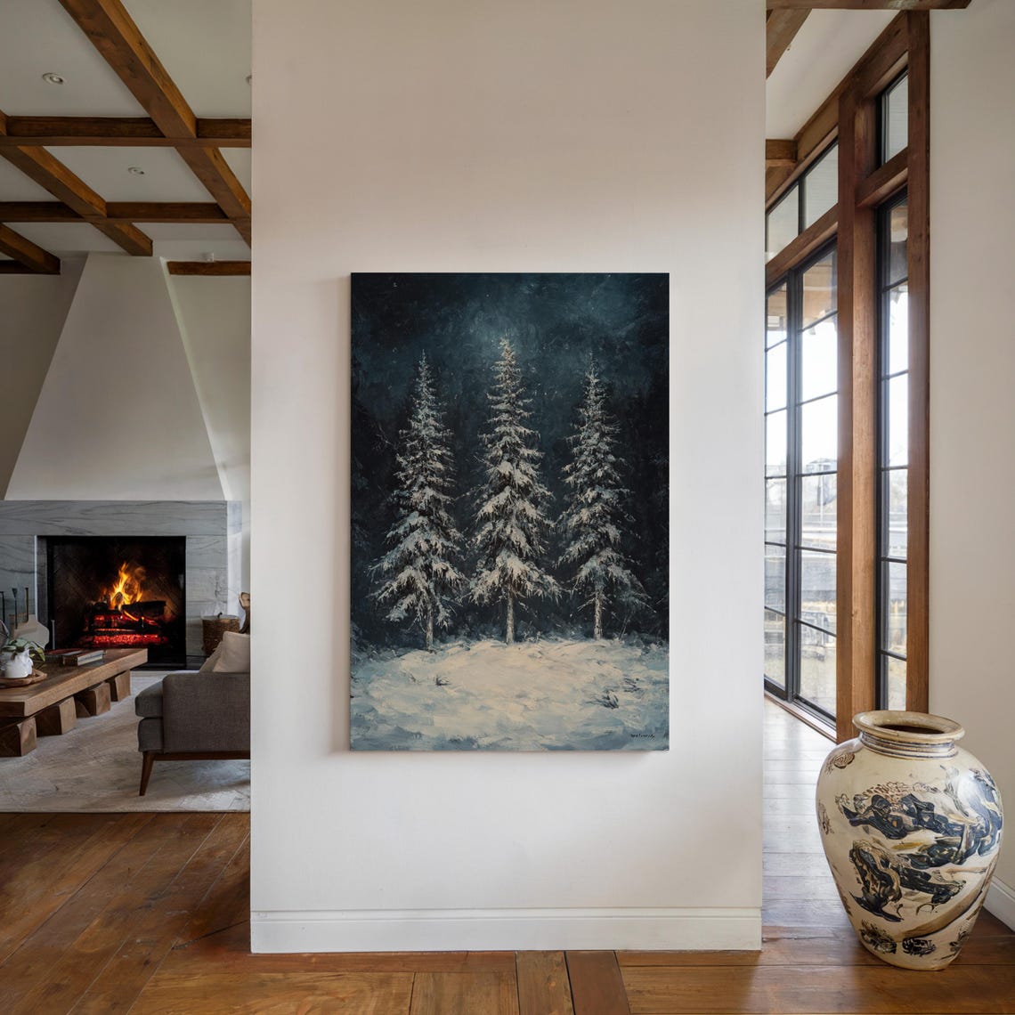 Winter Forest Snow Covered Pines Midnight Blue Night Scene Poster - Image 4