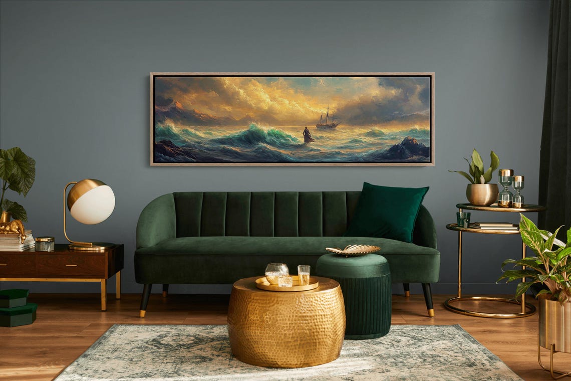 Jesus Walking On Water Stormy Sea Biblical Faith Christian Poster - Image 4