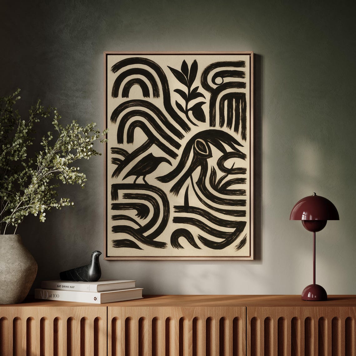 Tribal Bird Abstract Bold Black Brushstroke Boho Nature Art Poster