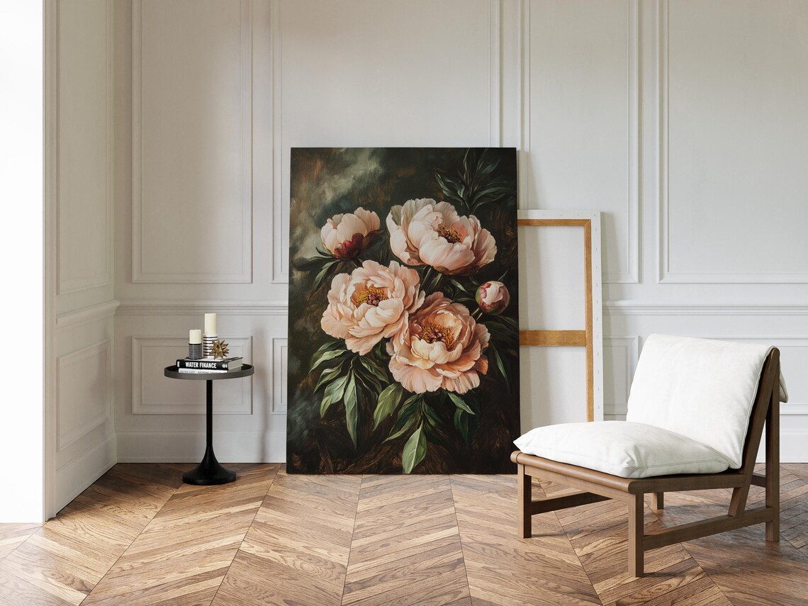 Romantic Peony Vintage Oil Painting Style Art Print - Image 3