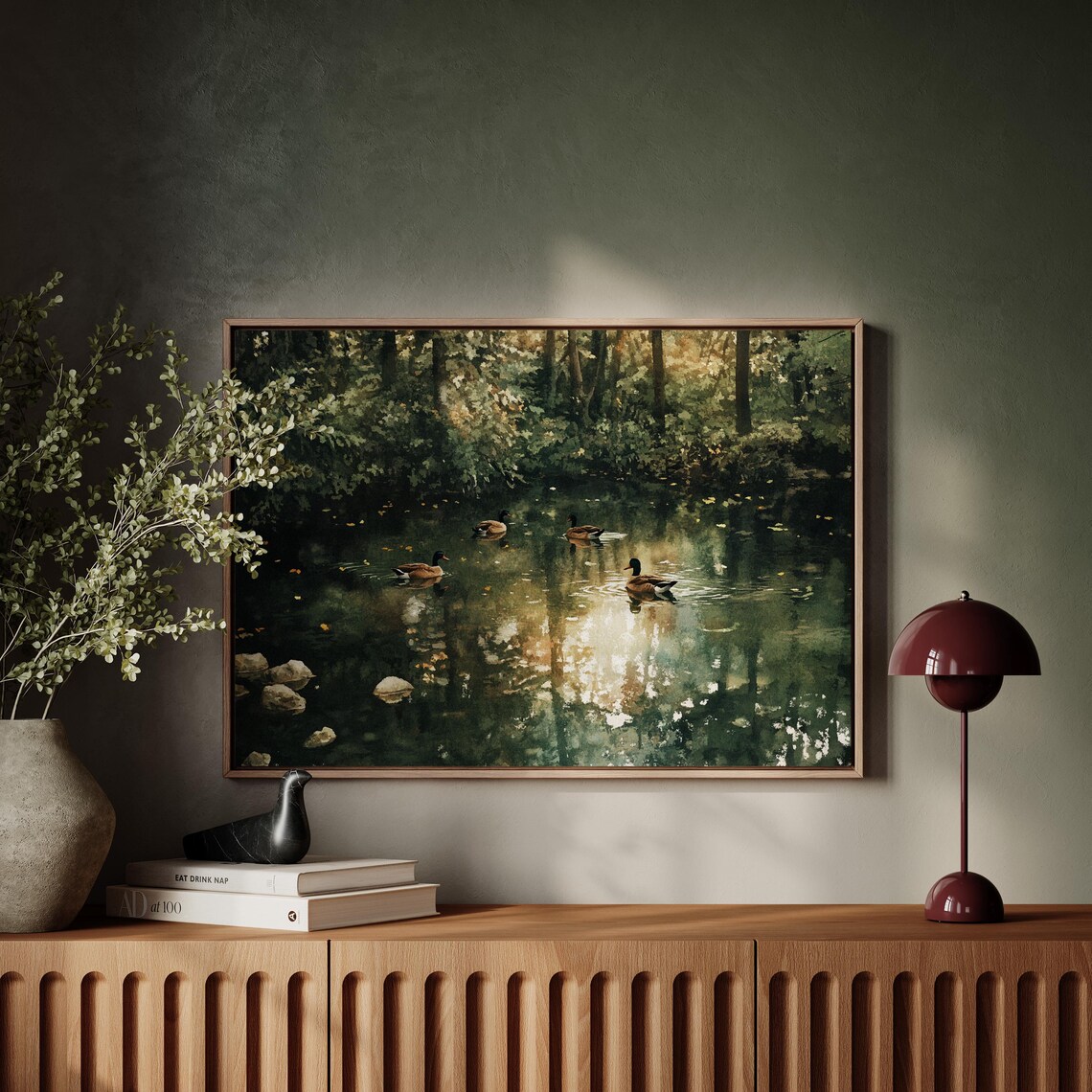 Tranquil Pond Ducks, Serene Nature Scene