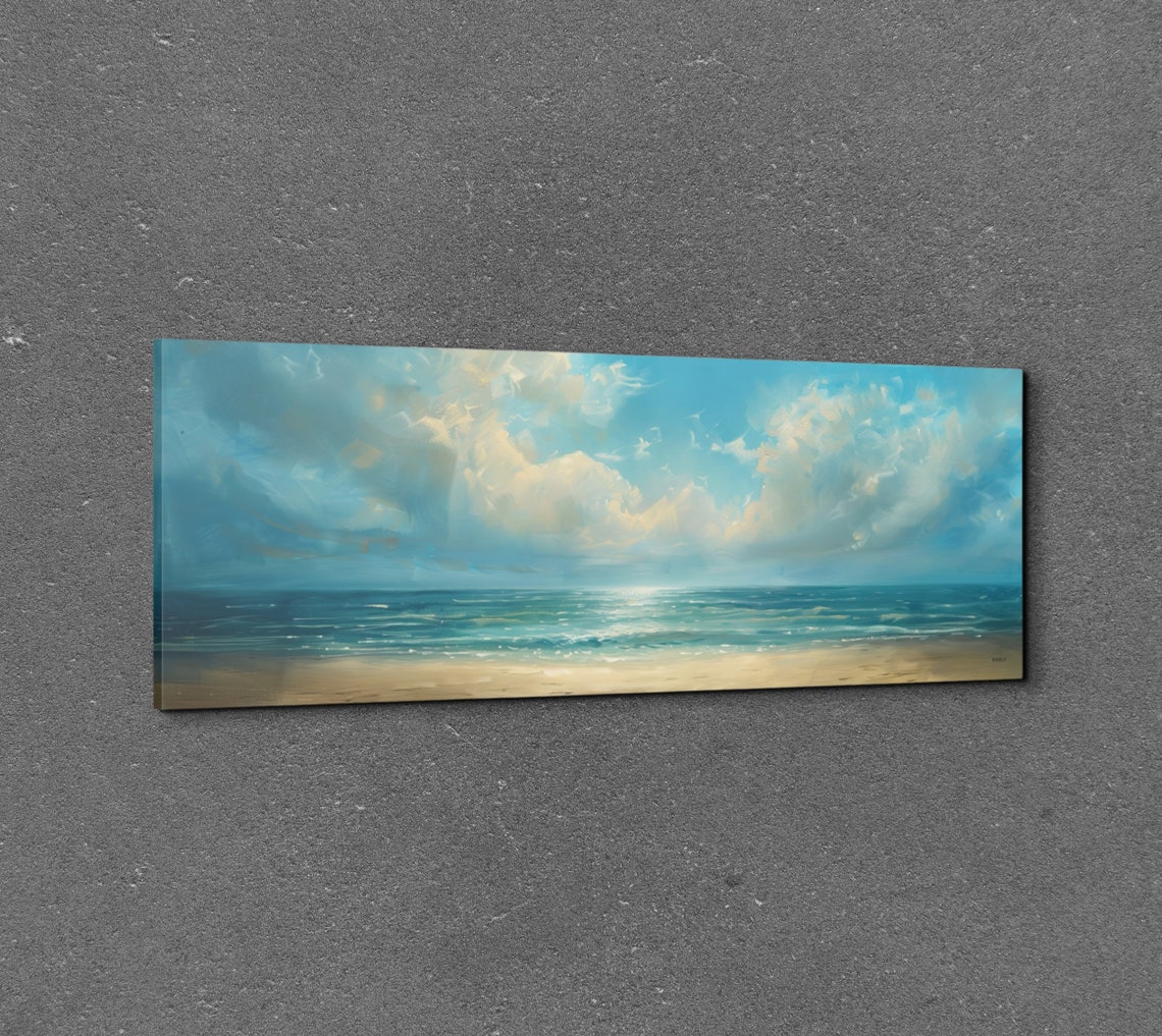 Sparkling Turquoise Sea Under Sunlit Clouds on a Shore Poster - Image 3