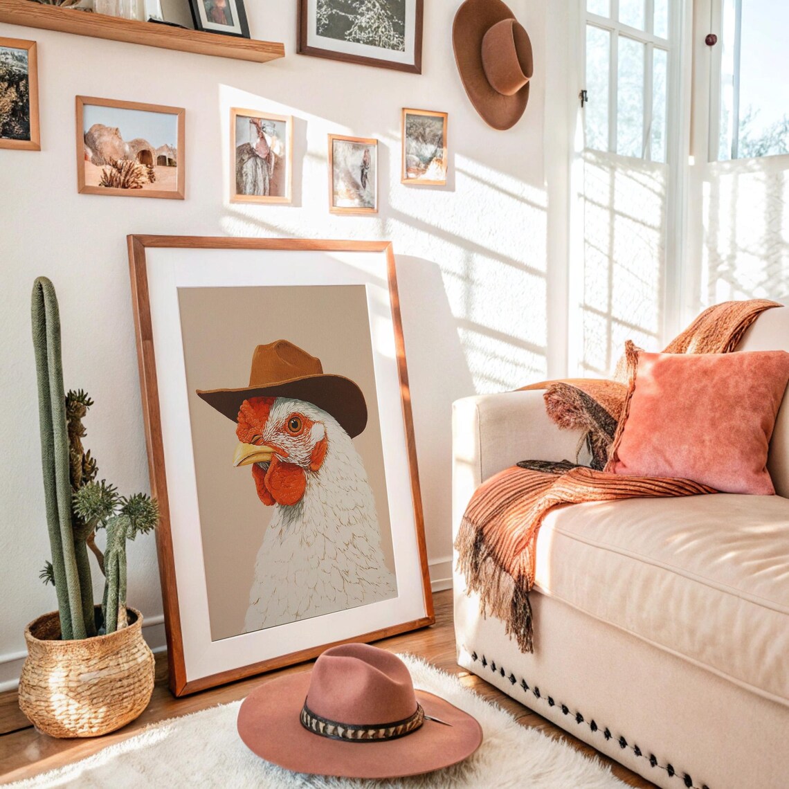 Cowboy Chicken Wearing Western Hat Funny Farm Animal Portrait Poster