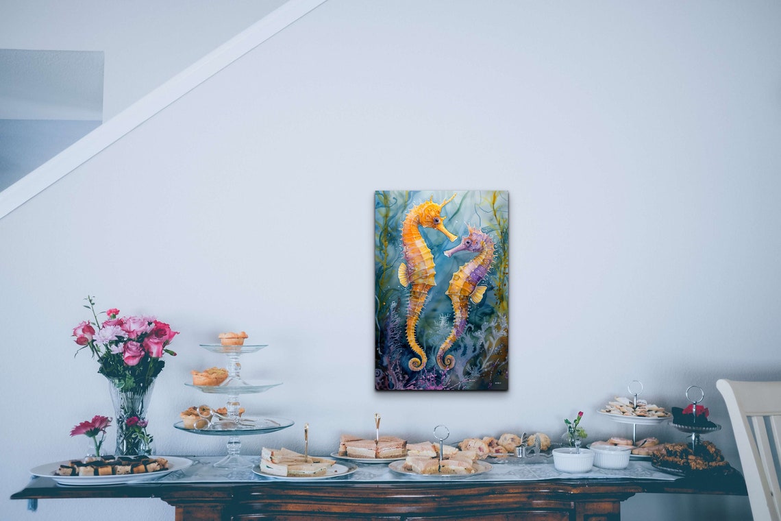 Two Seahorses Facing Each Other Watercolor Ocean Love Art Poster - Image 5