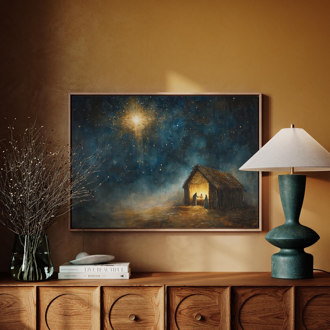 Rustic Nativity Barn Scene, Christmas Art Print - Image 2