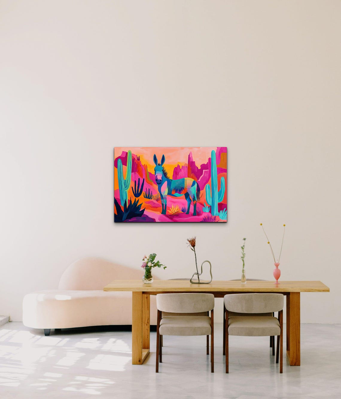 Colorful Desert Donkey Cactus Sunset Whimsical Animal Art Poster - Image 4