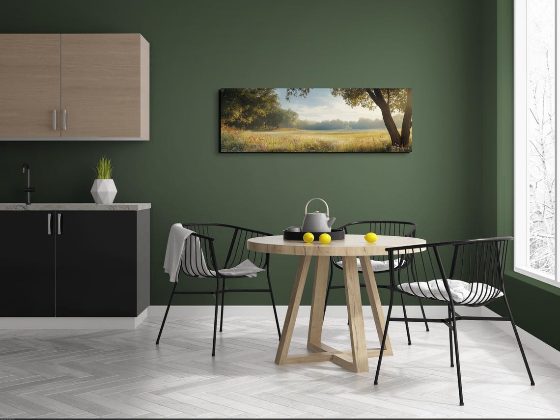 Golden Poppy Meadow Morning Trees Panoramic Landscape Poster - Image 5