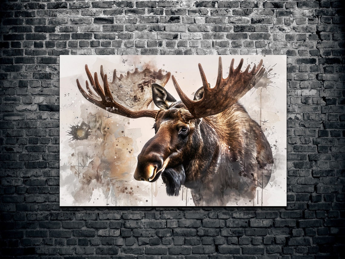 Majestic Bull Moose Portrait Watercolor Antler Wildlife Poster - Image 2