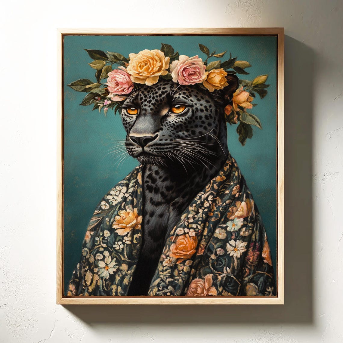 Elegant Black Panther Floral Crown Ornate Shawl Portrait Poster - Image 6