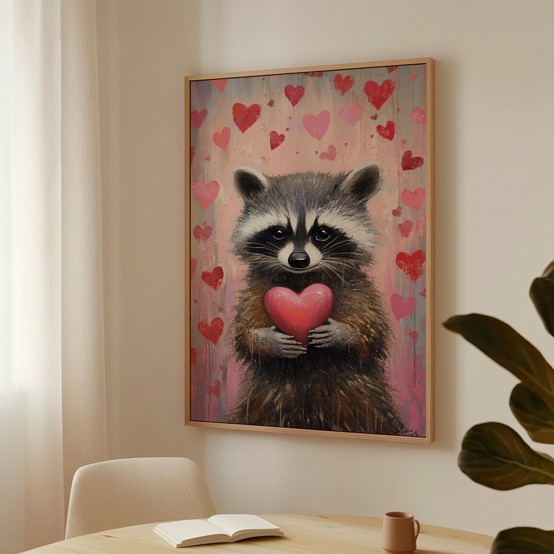 Whimsical Raccoon Holding A Heart, Romantic Decor - Image 3