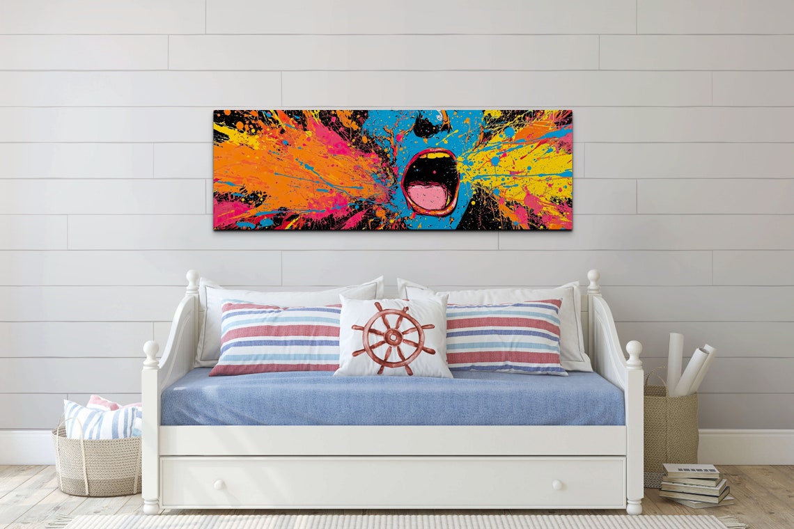 Panoramic Screaming Face Pop Art Color Splash Painting Wall Art - Image 6