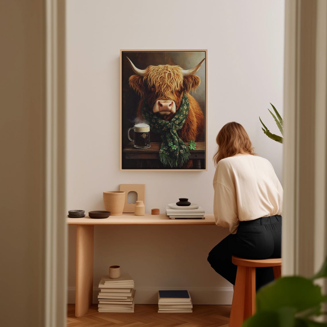 Rustic Highland Cow With Irish Charm Beer Mug and Clover Poster - Image 3