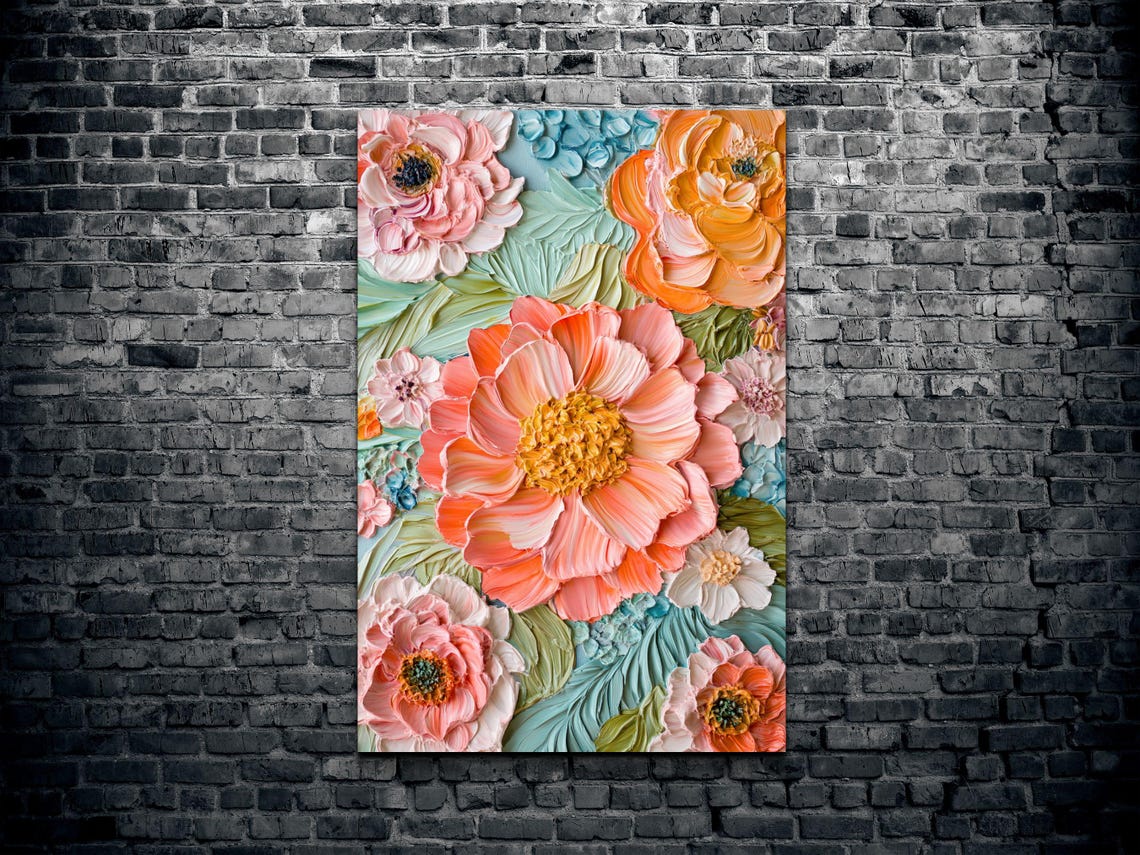 Pastel Impasto Blossom Garden Textured Floral Canvas Art Poster - Image 2