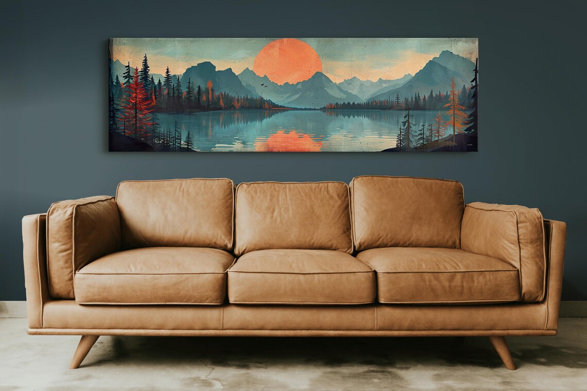 Panoramic Mid Century Modern Mountain Wall Art - Image 5