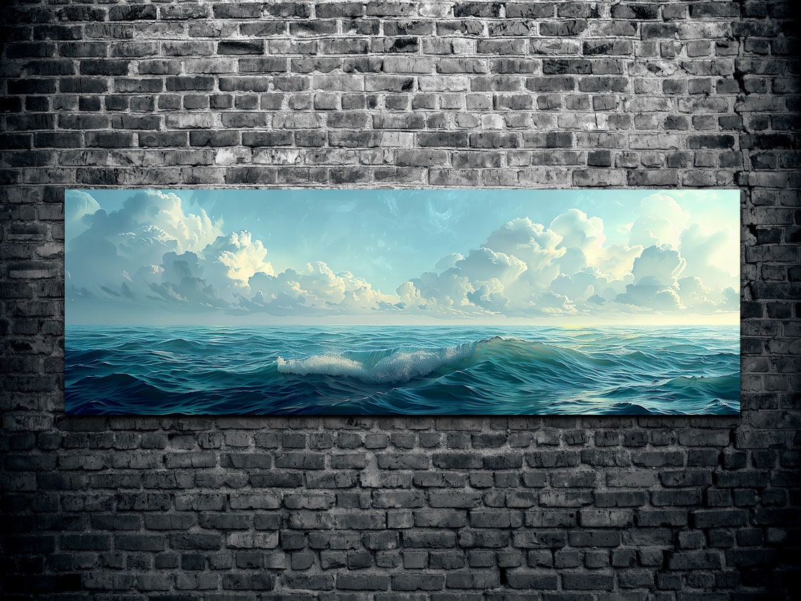 Deep Blue Ocean Wave With Dramatic Cloudy Sky Seascape Art Poster - Image 2