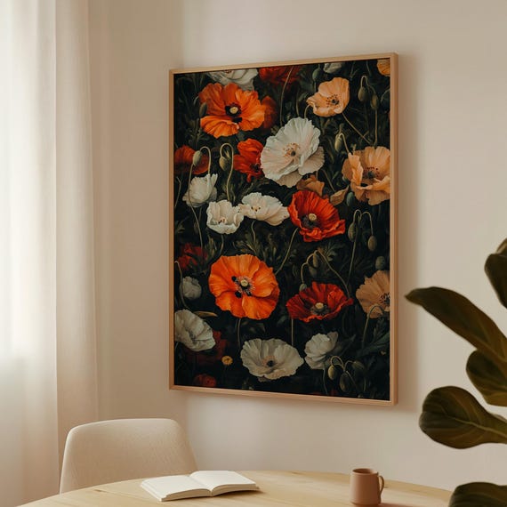 Vibrant Poppies Art Bold Floral Wall Decor With Red White And Orange Blooms For Nature Inspired Home Interiors