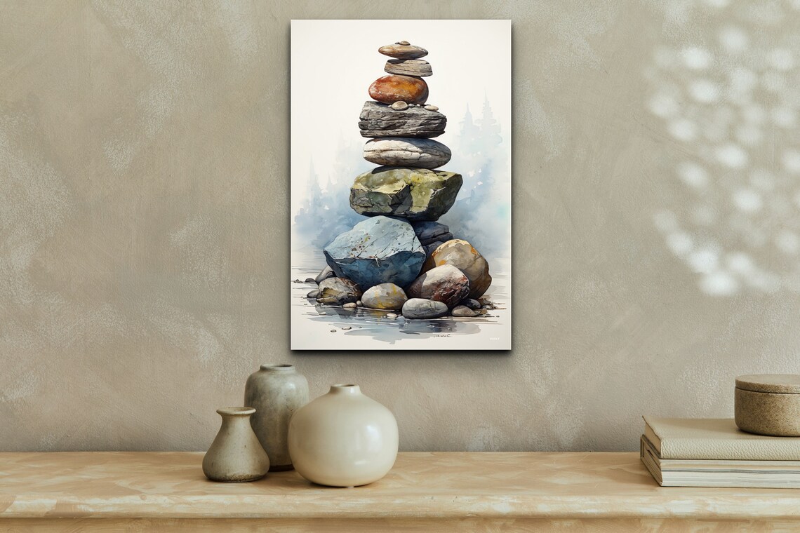Zen Rock Stacking Spa Artwork, Meditating Art Print - Image 6