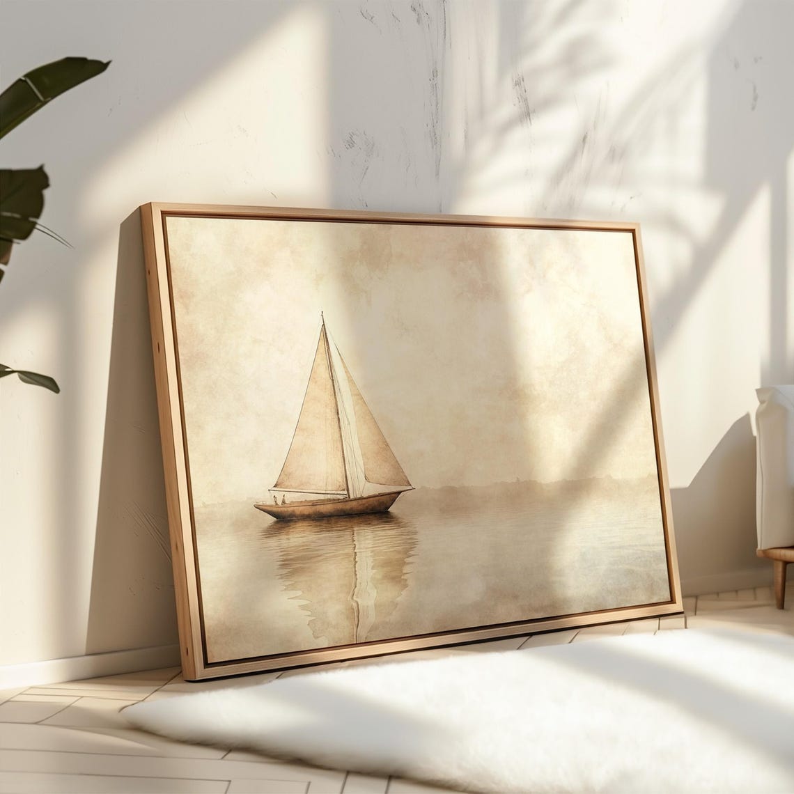 Vintage Sailboat Gliding On Still Water In Soft Sepia Tones Poster